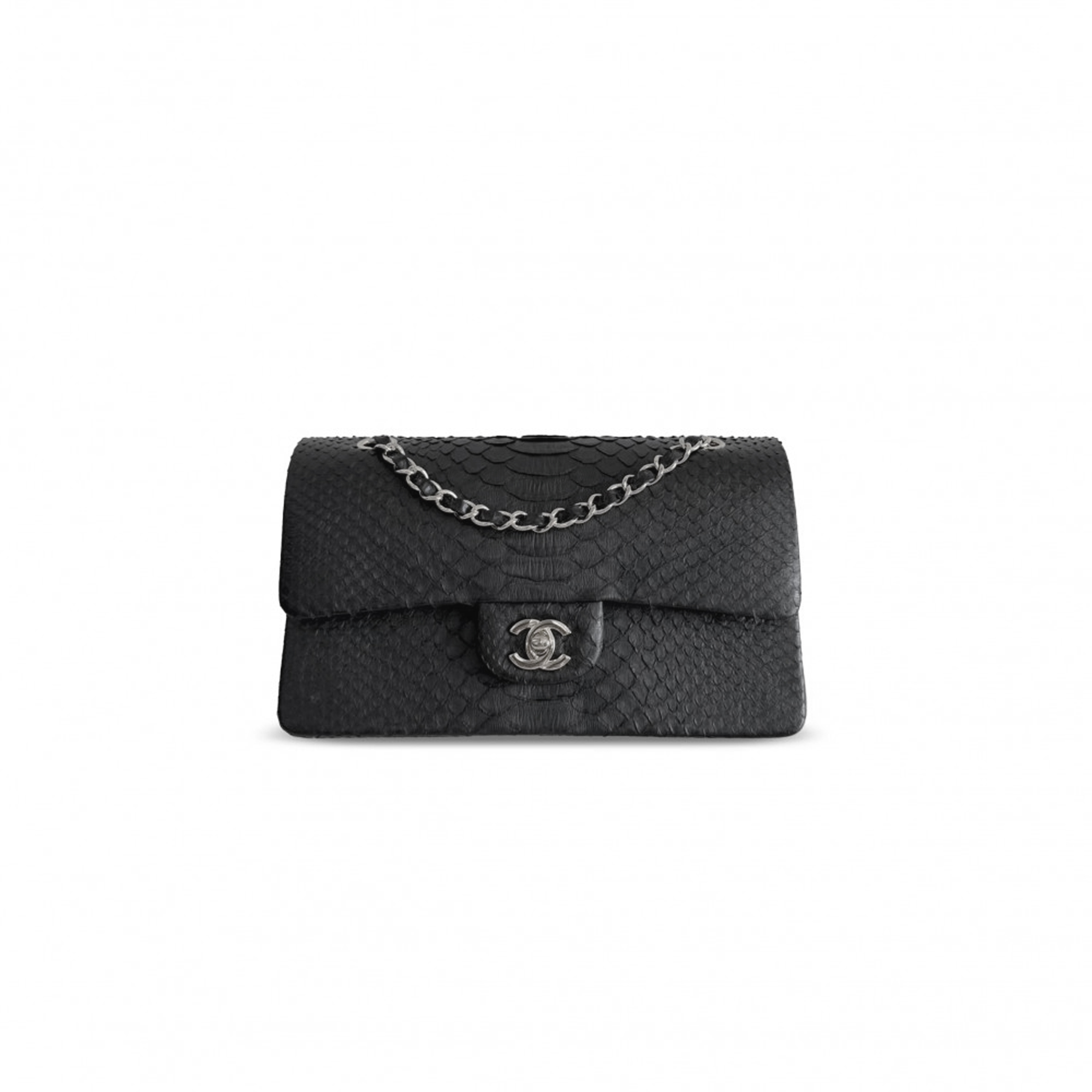 Ch**el master black python medium classic double flap silver hardware (25.5*15.5*6.5cm)